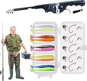 Telescopic Rods Set | Fiberglass Telescopic Foldable Fishing Gear with 25 Lures for Bass,Backpacking Equipment for Sea Saltwater Freshwater Kit