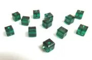 12 Pieces ~ EMERALD GREEN ~ 4mm CUBES ~ SWAROVSKI CRYSTAL BEADS LOT