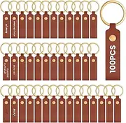 [Wavyknot] 100 Pcs Leather Keychain Blanks Bulk Laser Engraving Blanks Keychain Kit with Key Rings for DIY Key Chains Craft