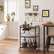TUTOTAK Bar Cart, Serving Cart for Home, Microwave Stand, Mobile Kitchen Shelf With Wine Rack and Glass Holder, Rolling Beverage Trolley BC01BB030