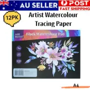 12x 20 Sheets 21x29.7CM Black Artist Watercolour Tracing Paper Pad A4 Sketching