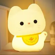 Cute Cat Night Light for Kids, Attivolife Animal Kitty Silicone Touch LED Lamp with Dimmable Timer, USB Rechargeable Toddler Feeding Bedroom Bedside Decor Birthday Xmas Gifts for Girls Baby