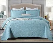 Quilt Set Blue King Size 3 Piece Set All Season Coverlet Bedspread Lightweight Cotton Bedding for All Season (1 Quilt, 2 Pillowcase)