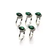 WHOLESALE 5PC 925 SOLID STERLING SILVER GREEN MALACHITE RING LOT E344
