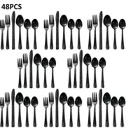 x2 Hansmart Swirl 48 Piece Stainless Steel Flatware Silverware Set Black Finish