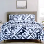 Artex Navy Enzi Geometric Pattern Printed Microfiber Polyester Quilt Cover Set Single