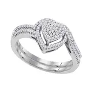14k White Gold Round Diamond Heart Bridal Wedding Ring Set 1/3 Cttw