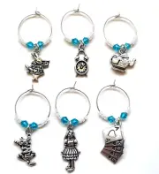 Handmade Beaded Wine Glass Charms Alice in Wonderland Set of 6 #2