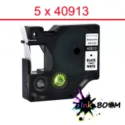5 Label Compatible Dymo D1 40913 Tape Black on White 9mm x 7m LabelMaker