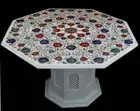 48" Marble coffee center Table Top semi precious stone Inlay with marble stand