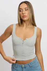 Grey Rib Tank Button Front - Size 16XL, Women's Tank