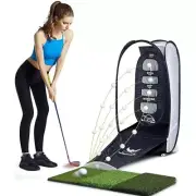Golf Practice Net Swing Hitting Training Aids Tri-Turf Mat Multi-Functional H...