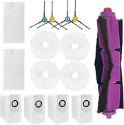 15 Pack Accessories Kit for Eureka J12 Ultra, for Midea V12 Robot Vacuum Replacement Spare Parts, 1 Main Brush, 4 Side Brushes, 4 Mop Clothes, 4 Dust Bags, 2 Filters