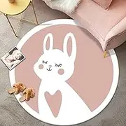 Pink Rabbit Shaggy Round Rug - Soft Plush Animal Printing Circle Rug for Kids - Cute Cartoon Nursery Rug Bedroom Playroom Rug (Pink Rabbit,48''x48;;)