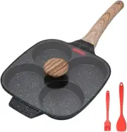 Egg Pan, Frying Pan with Lid Nonstick 4 Cups Pancake + lid, Black