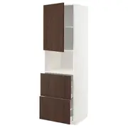 METOD / MAXIMERA hi cab f micro w door/2 drawers, white/Sinarp brown, 60x60x200 cm