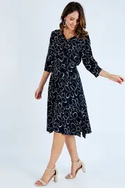 The Printed Crossover Sash Dress--BKBD-227
