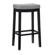 Linon Home Decor Barstool 32.25"H Padded Grey Faux Leather Seat, Wood Black