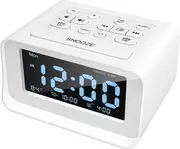 Clock radio with dual alarm, digital alarm clock with 2 usb charging ports, 0-100% dimmable, fm sleep timer, 6 ringtones