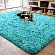 Soft Fluffy Area Rug for Living Room Bedroom, 4x6 Teal Blue Plush Shag Rugs with Non-Slip Backing, Fuzzy Shaggy Accent Carpets for Kids Girls Rooms, Modern Apartment Nursery Dorm Indoor Furry Decor