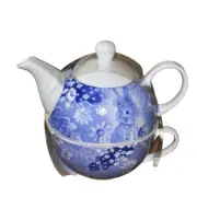 Beatrix Potter Peter Rabbit Easter Toile Blue White Tea For One Teapot Cup Set