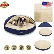 Plush Blue Pet Cave Bed for Dogs - Medium Size, Anxiety Relief Design