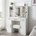 Dressing Table Mirror Stool Mirror Jewellery Cabinet Makeup Storage Drawers Desk