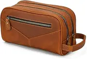 [VKEID] Mens Clutch Bag Men's Handbag Retro Crazy Horse Skin Wash Bag Unisex Cosmetics Storage Bag Double Layer Zipper Bag Men Wrist Bag (Color : Vintage Brown, Size : 25x11.5x14cm)