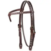 Western Brown Leather Futurity Style Headstall with Parachute Dots
