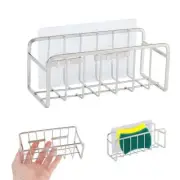 Sponge Holder Adhesive Hook Stainless Steel Kitchen Dish Drain Sink Basket Rack
