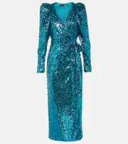 [Rotate] Rotate Puff-sleeve sequined wrap dress AU 8 blue