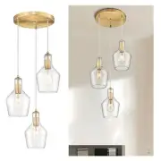 Brushed Gold Pendant Light 3-Light Seeded Glass Chandelier Modern Pendant Lig...