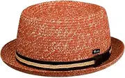 [Lipodo] Carignano Pork Pie Straw Hat - Hat (54-61 cm) - Italian Flair - Summer Hat with Leather Strap - Men - Spring/Summer, Mottled red, L