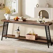 Tribesigns 180cm Extra Long Console Table, 2-Tier Sofa Table with Storage, Industrial Entryway Tables Behind Couch, Narrow Hallway Table Entrance Table for Living Room, Rustic Brown