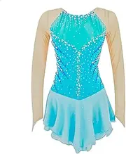 [Zagitova] Figure Skating Dress for Girls Patchwork Long Sleeve Women Graceful Competition Dance Outfits Shiny Rhinestone