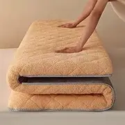 Japanese Futon Floor Mattress, Cloth Cotton Traditional Japanese Futon Bed Solid Color Roll Up Camping Mattress, Single Double Full Size.(Yellow,150x200cm)