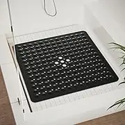 21 x 21inch (53 x 53cm) Square Shower Mat Non Slip Shower Mat with Suction Cup, Rubber Bathtub Mat with Drain Holes, Machine Washable, Black