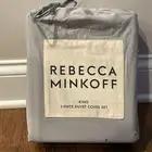 NEW REBECCA MINKOFF GRAY 100% COTTON PERCALE KING SHEET SET Msrp$179