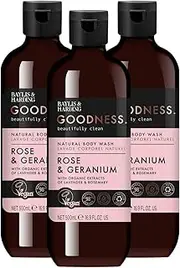 Baylis & Harding Goodness Rose & Geranium Natural Bath Soak, 500ml (Pack of 3) - Vegan Friendly