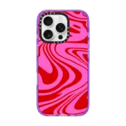 iPhone 16 Pro Impact Case MagSafe Compatible Marble Trippy Wavy Swirl Pink Red Spiral Warp Twirl 70s Psychedelic Acid Groovy Abstract Pattern