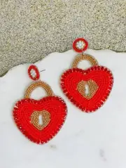 Heart Locket Beaded Dangle Earrings