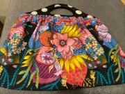 Knitting Crocheting Sewing bag Fabric Vintage Pattern Wooden Painted Handled