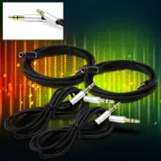 2X 3.5MM AUX EXTENSION AUDIO STEREO CABLE BLACK/SILVER GALAXY S4 S3 NOTE NEXUS