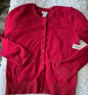 Amazon Essentials Girls Sz. 12 Classic Red Cardigan Sweater. New W/ Tags.