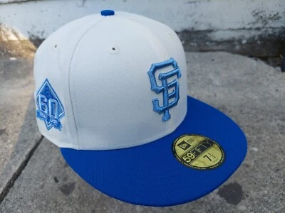 Topperz New Era 7 1/2 San Francisco Giants Cap 60th White Dome Icy Blue SF Froze