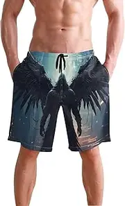 [XYMZR] Black Archangel Wing Men's Swim Trunks Quick-Dry Bathing Suit Swimming Board Shorts S