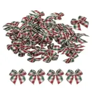 50Pcs Mini Gingham Ribbon Bow 1" Checkered Ribbon Bows Dark Red Green Cream