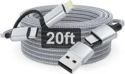 16 FT Extra Long i-Phone Charger Cord 60W USB C and Lightnin Cable 2 in 1, Braided USB C Cable 15 FT Fast Charging for i-Phone 15/15 Pro/15 Pro Max