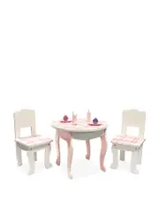 Sophia's by Teamson Kids Aurora Princess 18 Doll Pink Plaid Table & Chair with Accessories, Delight Pink - Ages 3-7