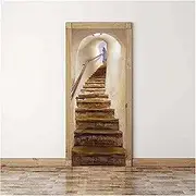 Door Stickers Tunnel Upstairs Door Sticker DIY Home Decor Decals Self Adhesive Wallpaper Door Waterproof Mural for Bedroom Door